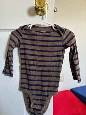 Simple Brown and Navy Striped Long Sleeve Bodysuit